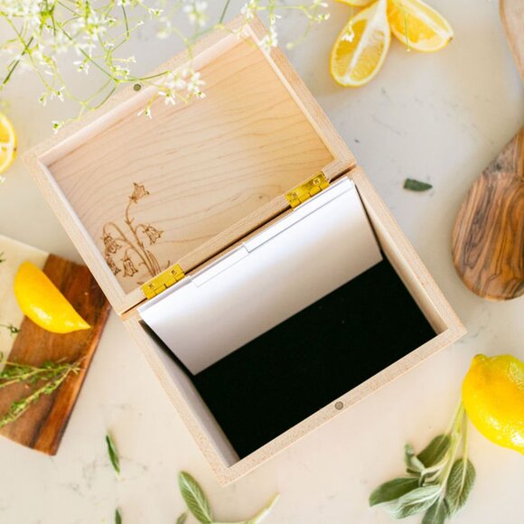 Maple Wood Recipe Box with Recipe Cards with Dividers - Picture 4 of 14
